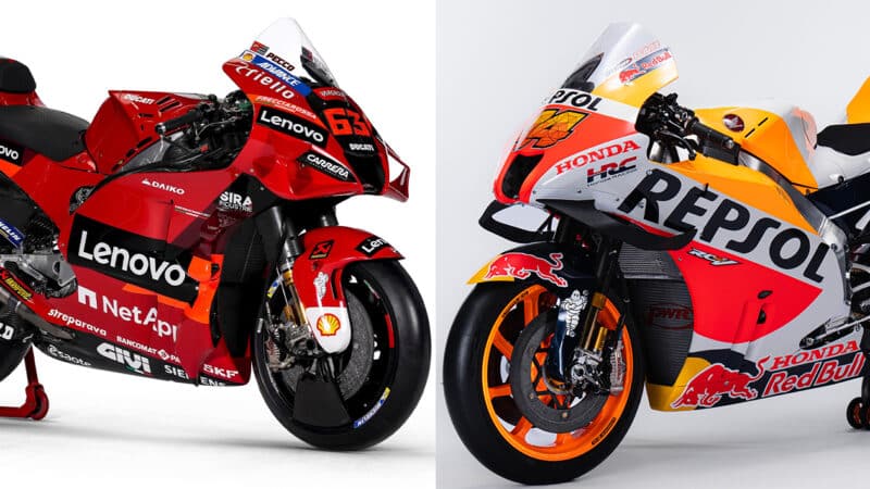 2022 Ducati Desmosedici and Honda RC213V MotoGP bikes