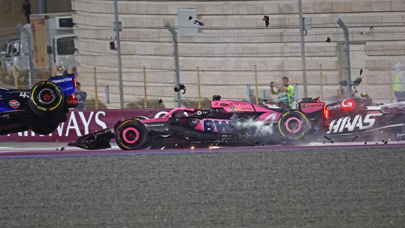 Crash involving Esteban Ocon at the start of the 2024 F1 Qatar Grand Prix