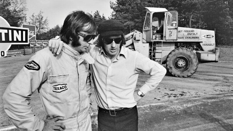 Emerson Fittipaldi and F1 Jackie Stewart at Zolder in 1973